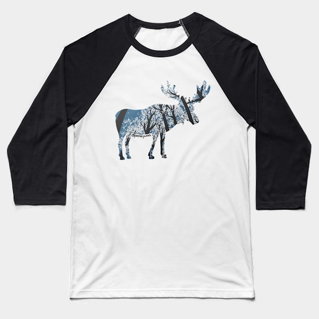 Moose White Forest Baseball T-Shirt by Pastel.Punkk